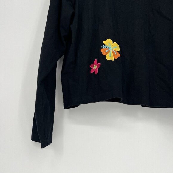 Emma Tricot Cardigan Embroidered Tropical Flowers Black Women’s Size Medium - Picture 8 of 8